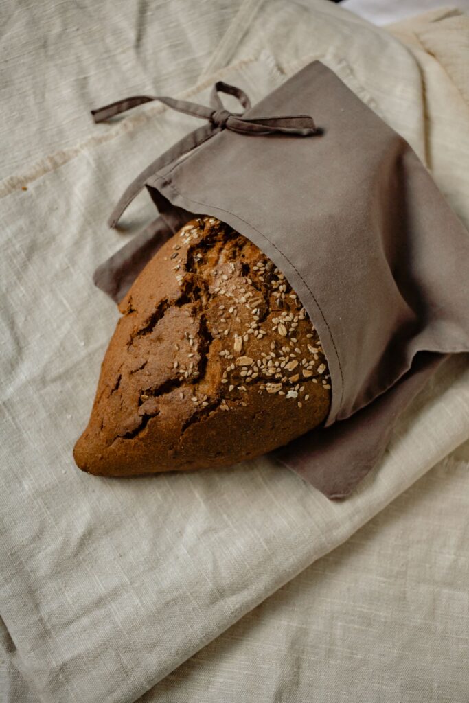 Bread resting in a fabric bag