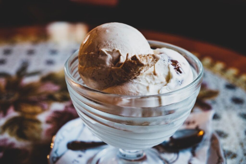 Vanilla ice cream served in a glass bowl