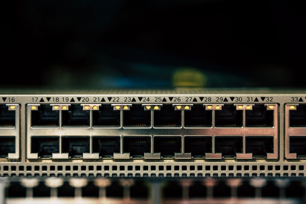 Network switch with Ethernet ports and indicators