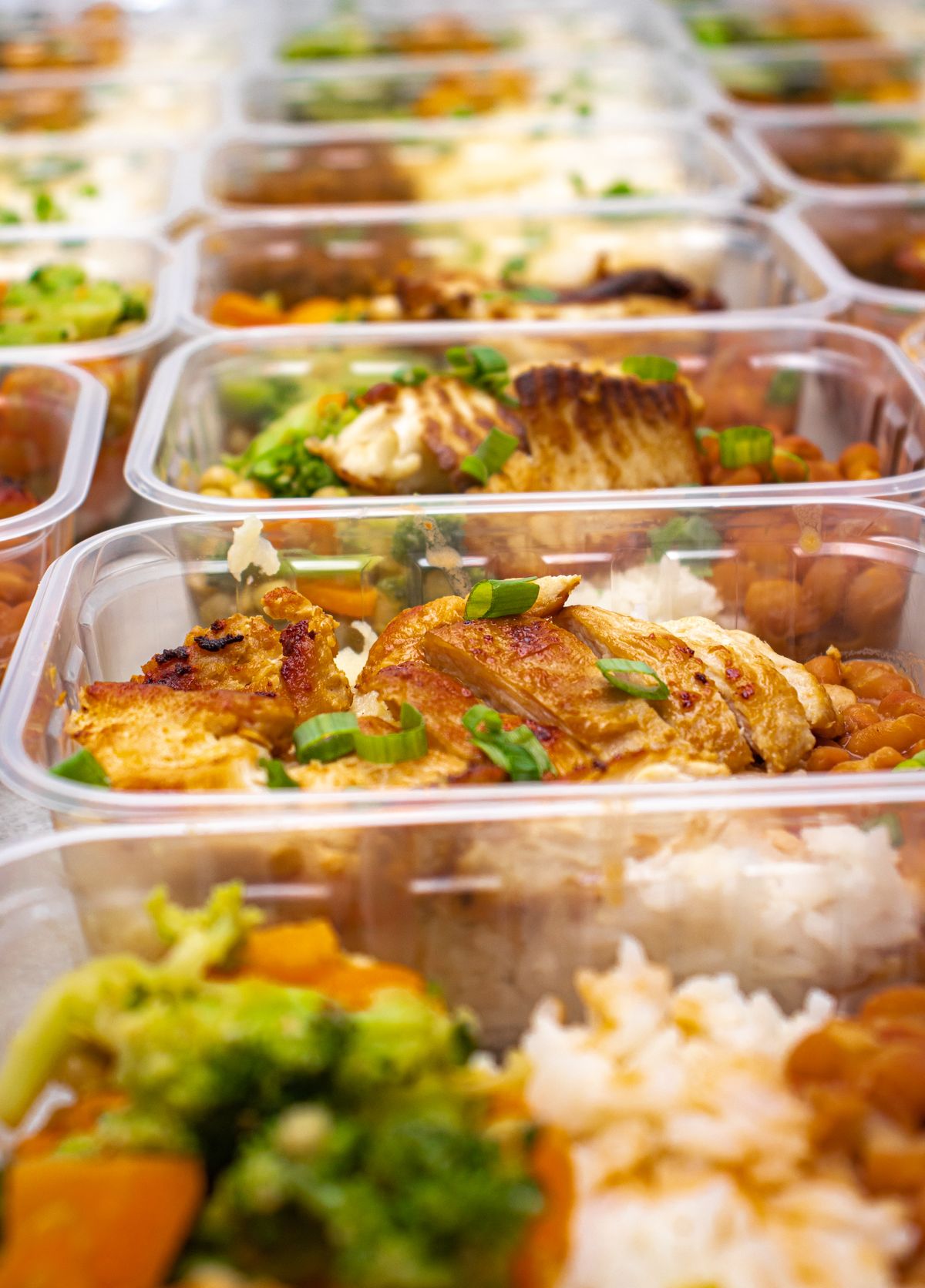 Prepared meals packed in food containers