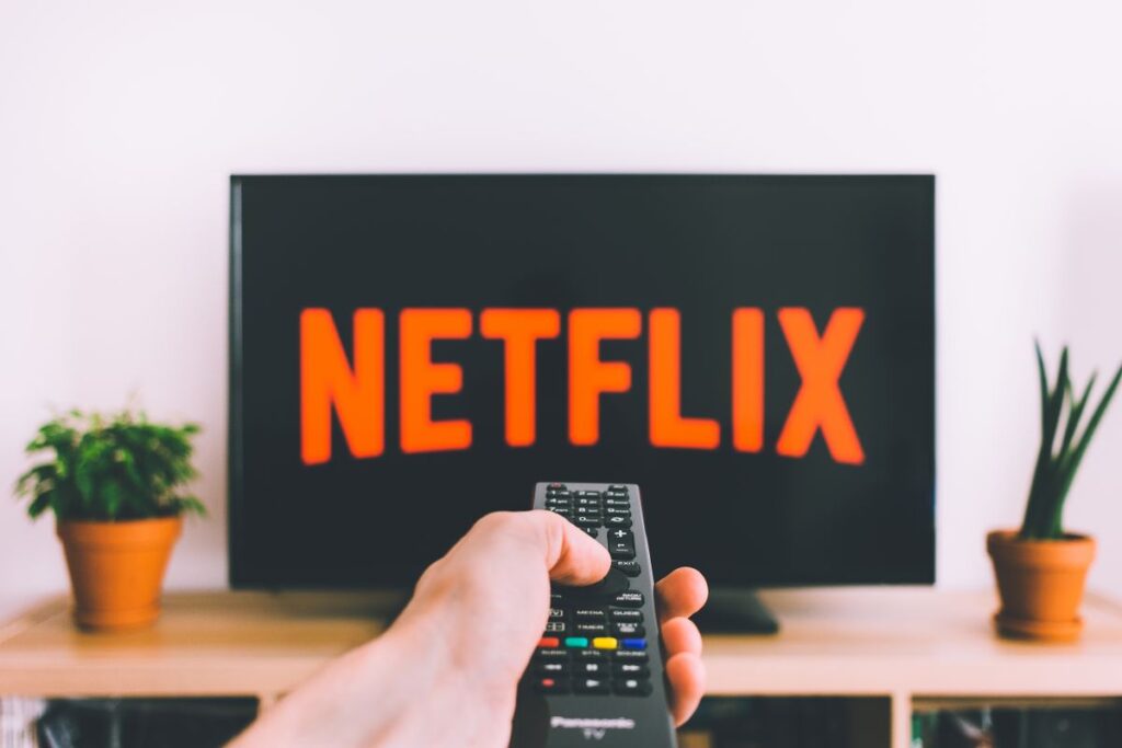 Television and remote in a home entertainment setting