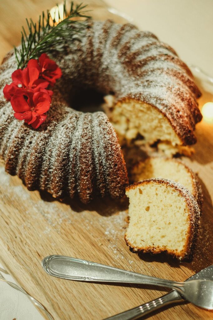 Homemade Bundt cake on a serving plate