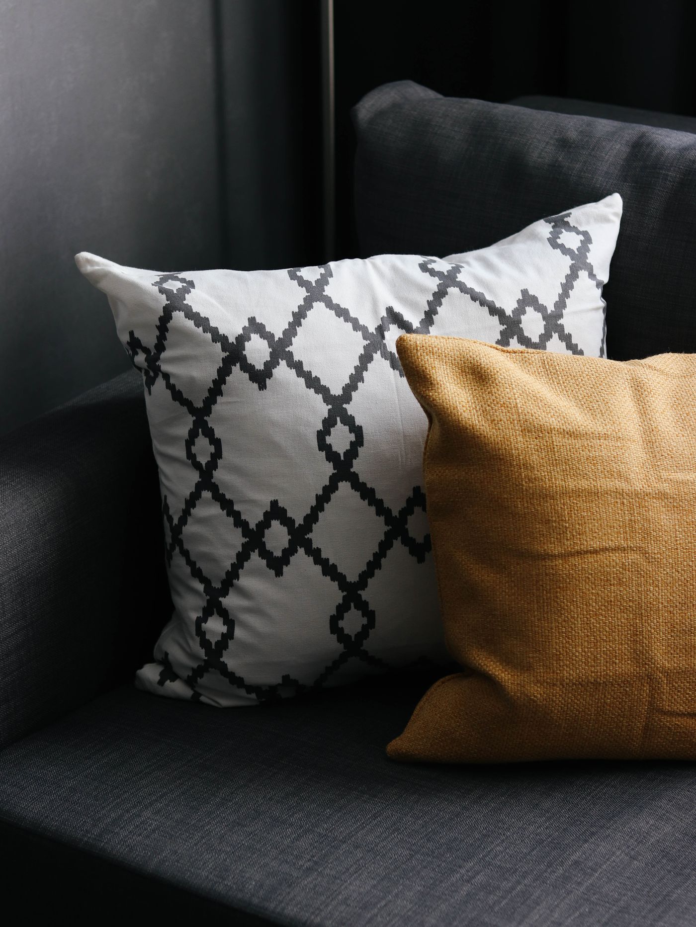 Decorative cushions arranged on a sofa
