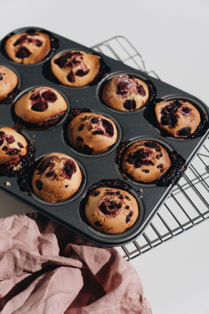 Berry muffins on a tray