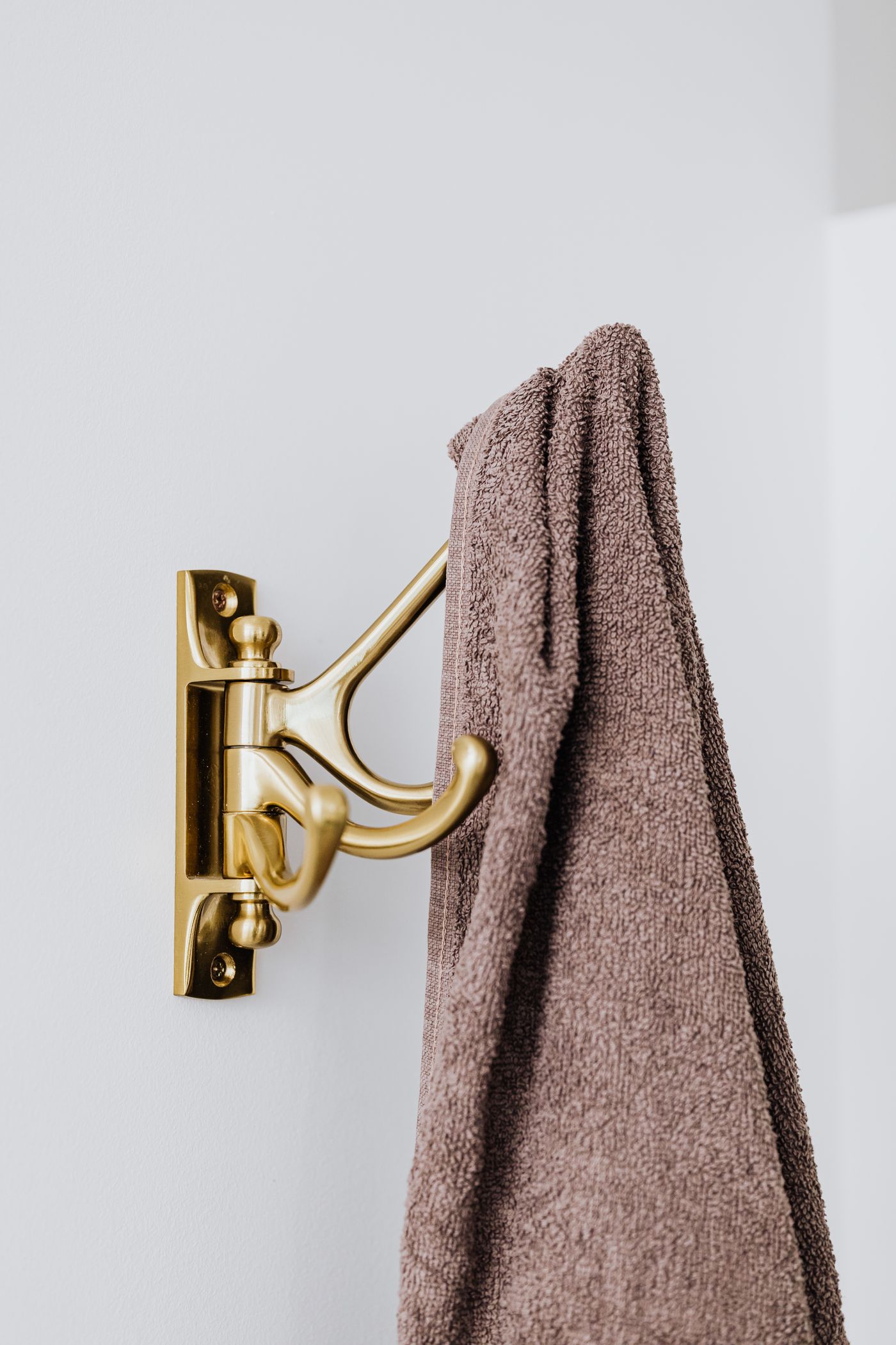 Towel hanging from a bathroom hook